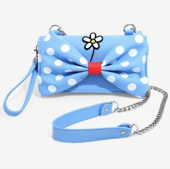 NWOT Loungefly×Disney Minnie Mouse Polka Dot Bow Crossbody Wristlet Wallet Blue - Picture 12 of 15